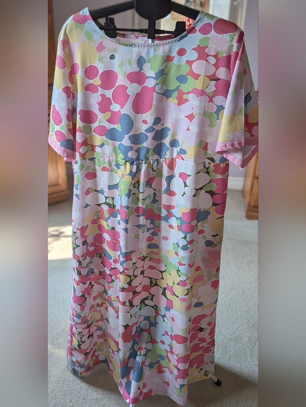 Pink & Yellow Abstract Print Midi Dress